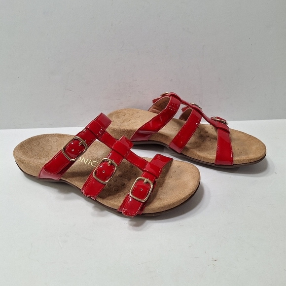 Vionic Red Orthaheel Patent Leather Adjustable Straps Slide Sandals Size 7 - Picture 8 of 12
